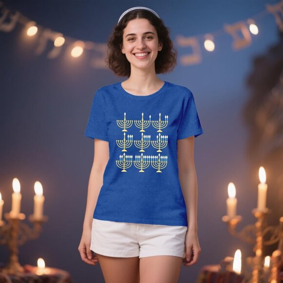 Celebrate in Style: Premium Women's Blue Hanukkah Chanukah Shirt Available S-XXL - Picture 4 of 6